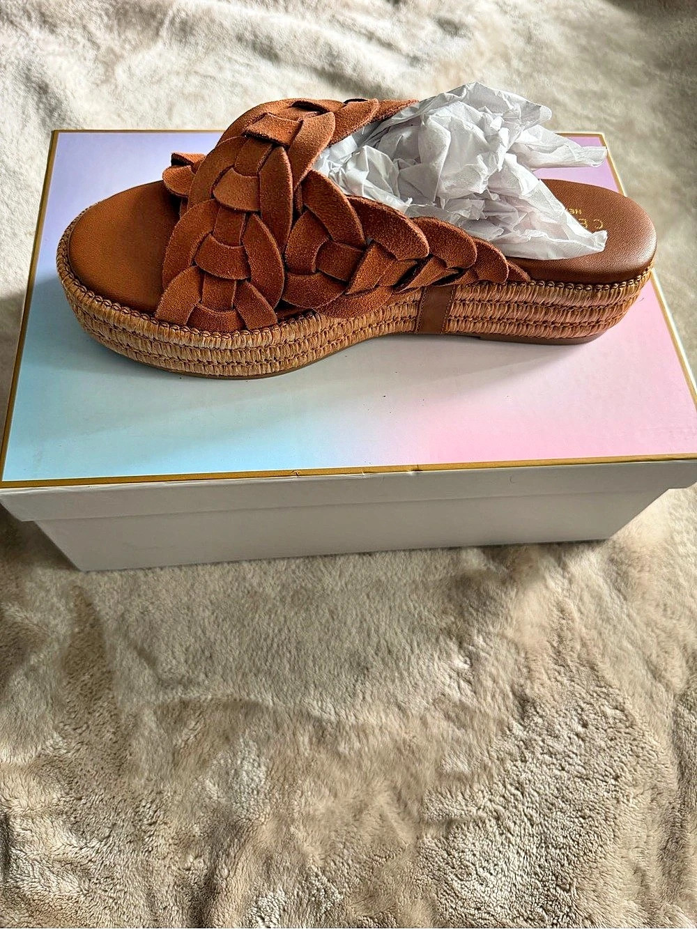 Cecelia New York Grace Platform Slide Sandal Braided Platform Sandals in Brown